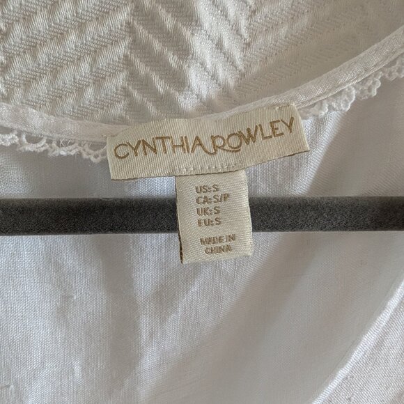 Cynthia Rowley White 100% Linen Embroidered Hem Sleeveless Top Medium Summer - Picture 3 of 12